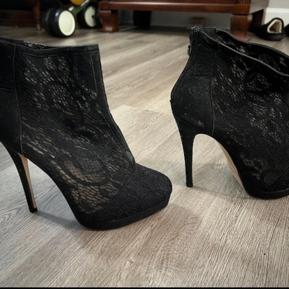 De Blossom Collection Black Lace Heeled Boots